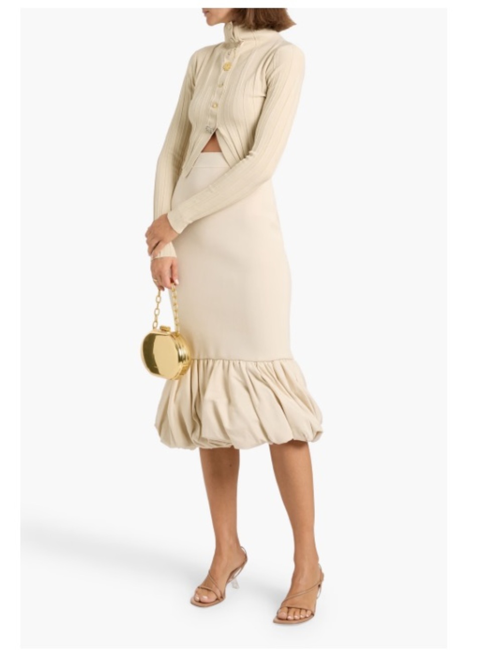 SIMKHAI Cream bandage Ruffle-bubble Hem Midi Skirt